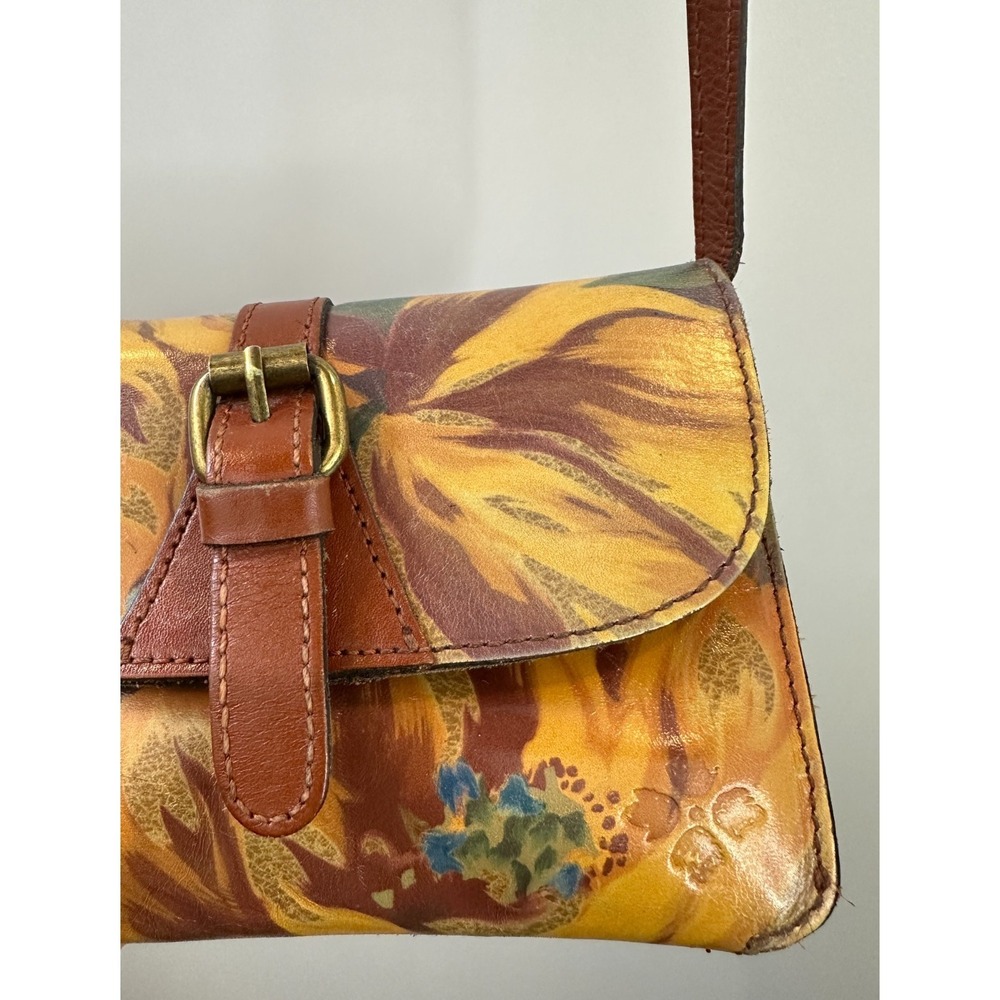 Patricia Nash Torri Crossbody Bag Leather Floral Hand Painted Yellow Tan Multi - Picture 6 of 16